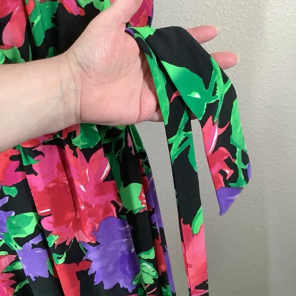 LAUREN Ralph Lauren Sleeveless Dress 1X Faux Wrap Dark Floral Work Wedding - Picture 5 of 14